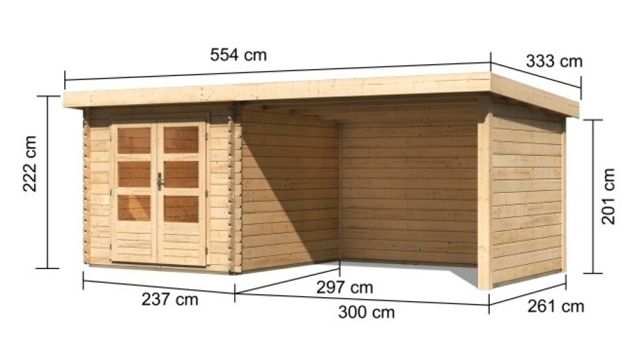Dřevěný domek KARIBU BASTRUP 4 + přístavek 300 cm včetně zadní a boční stěny (73327) natur LG3015 - main (1)