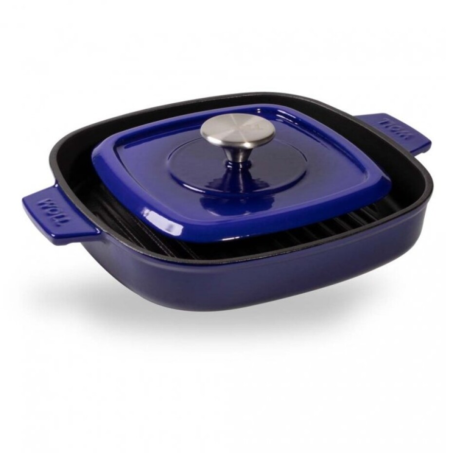 Grilovací pánev  IRON IND  24 cm, s poklicí, modrá, WOLL - main (2)