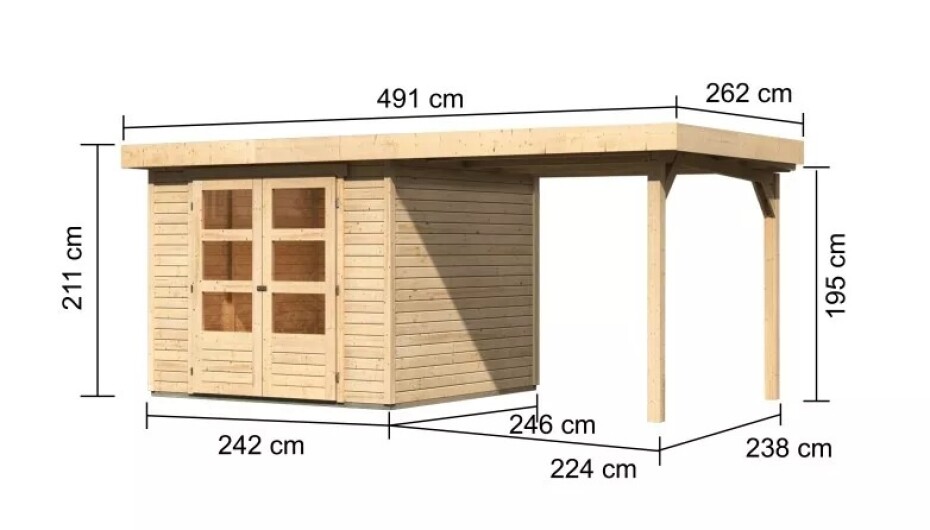 Dřevěný domek KARIBU ASKOLA 3,5 + přístavek 240 cm (77716) natur LG3186 - main (1)