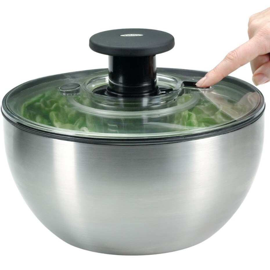 Odstředivka na salát STEEL 6,0 l, stříbrná, nerezová ocel, OXO - main (2)