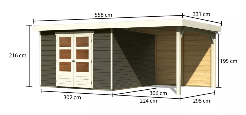 Dřevěný domek KARIBU ASKOLA 6 + přístavek 240 cm včetně zadní stěny (23505) šedý LG3286 - main (1)