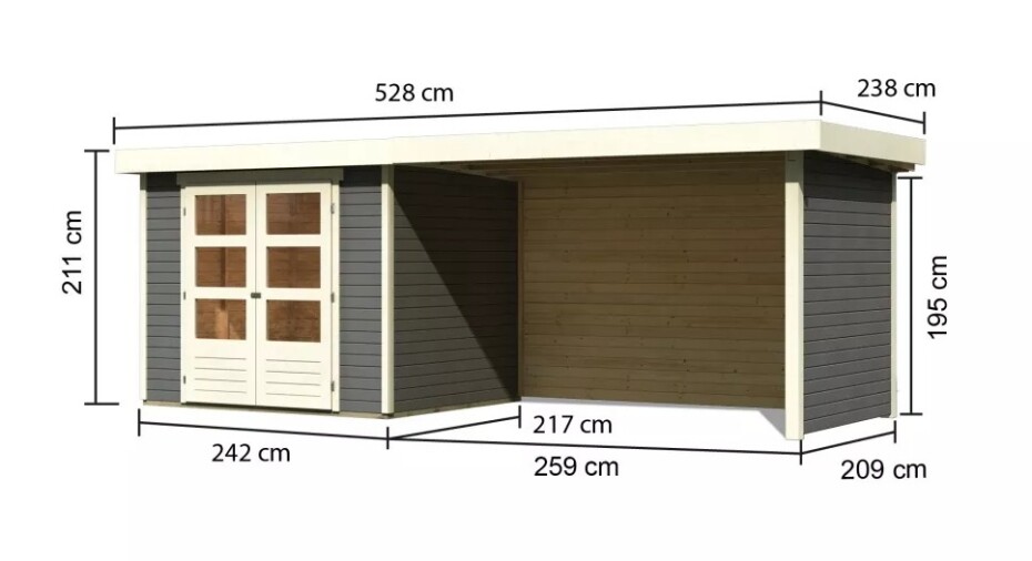 Dřevěný domek KARIBU ASKOLA 3 + přístavek 280 cm včetně zadní a boční stěny (82925) šedý LG3241 - main (1)