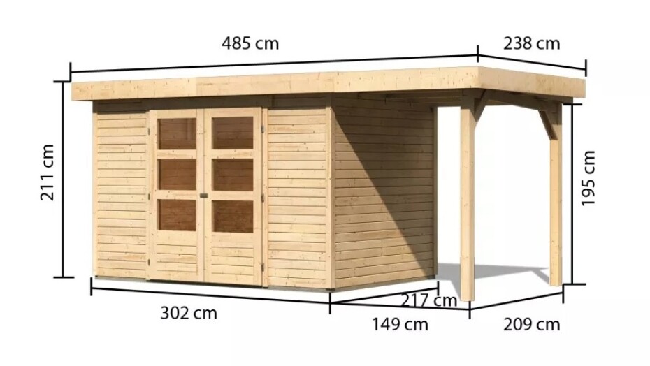 Dřevěný domek KARIBU ASKOLA 4 + přístavek 150 cm (23498) natur LG3255 - main (1)