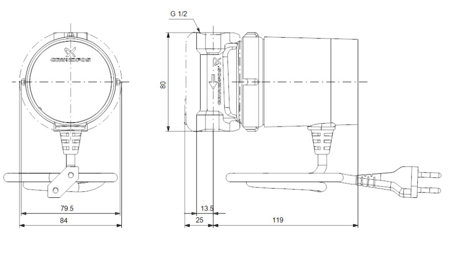 Grundfos COMFORT 15-14 B PM 230V, 80mm, Rp1/2" 97916771 - main (2)