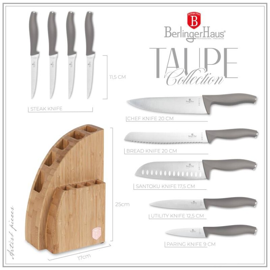 BERLINGERHAUS Sada nožů se stojanem BAMBOO 10 ks Taupe Collection BH-3122 - main (5)