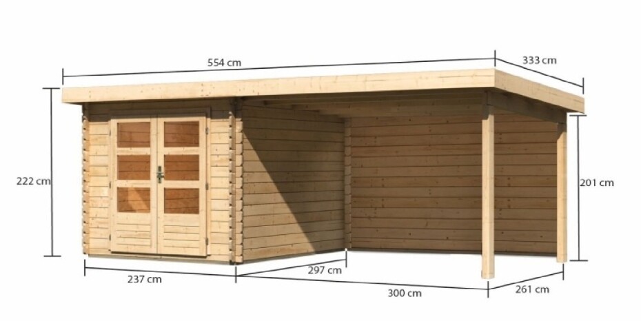 Dřevěný domek KARIBU BASTRUP 4 + přístavek 300 cm včetně zadní stěny (9305) natur LG2865 - main (1)