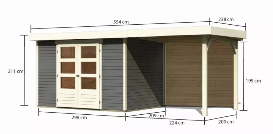 Dřevěný domek KARIBU ASKOLA 4 + přístavek 240 cm včetně zadní stěny (9178) šedý LG3259 - main (1)