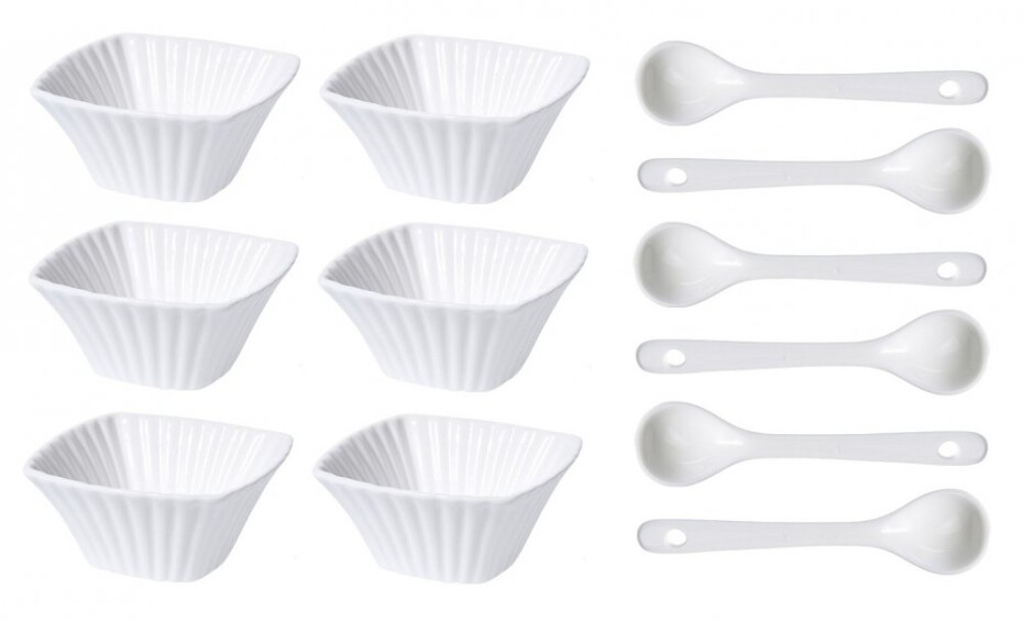 EXCELLENT Sada porcelánových misek se lžičkou 12 ks čtverec KO-798000050ctve - main (0)