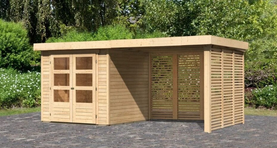 Dřevěný domek KARIBU ASKOLA 2 + přístavek 280 cm včetně zadní a boční stěny (9169) natur LG3225 - main (2)