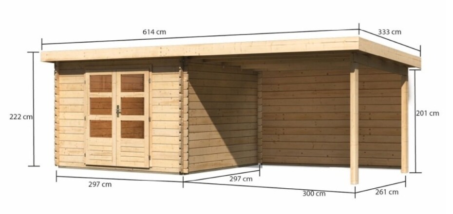 Dřevěný domek KARIBU BASTRUP 5 + přístavek 300 cm včetně zadní stěny (9310) natur LG2920 - main (1)