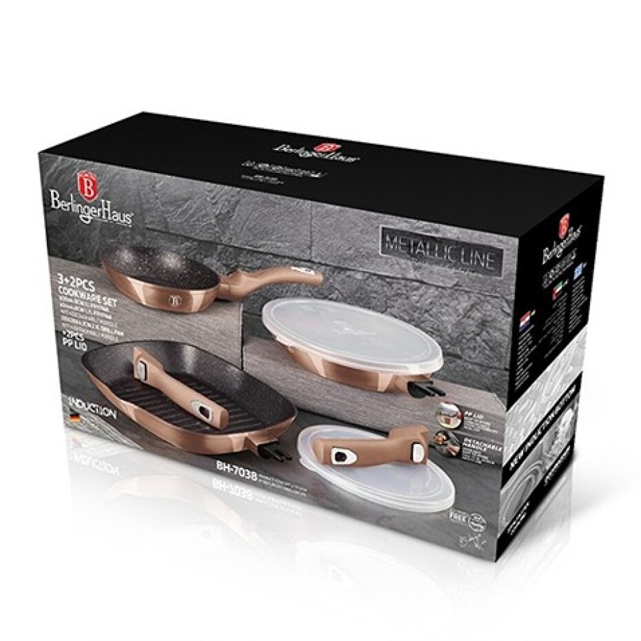BERLINGERHAUS Sada pánví s odnímatelnou rukojetí 5 ks Rosegold Metallic Line steak BH-7038 - main (2)