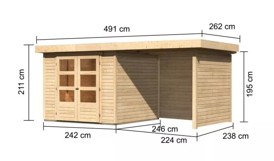 Dřevěný domek KARIBU ASKOLA 3,5 + přístavek 240 cm včetně zadní a boční stěny (77719) natur LG3246 - main (1)