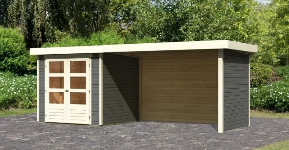 Dřevěný domek KARIBU ASKOLA 2 + přístavek 280 cm včetně zadní a boční stěny (82922) šedý LG3223 - main (2)