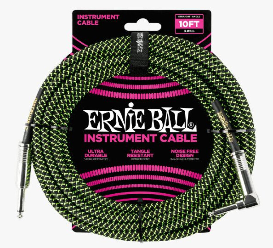 Ernie Ball P06077 Braided Cable 10 SA Black Green - main (0)