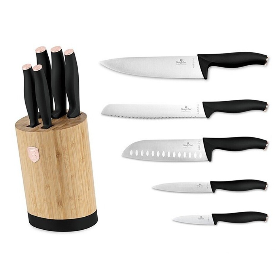 BERLINGERHAUS Sada nožů se stojanem BAMBOO 6 ks nerez Black Rose Collection BH-2752 - main (1)