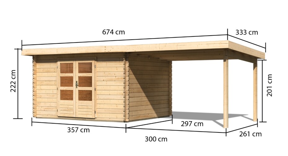 Dřevěný domek KARIBU BASTRUP 7 + přístavek 300 cm (73308) natur LG2935 - main (1)
