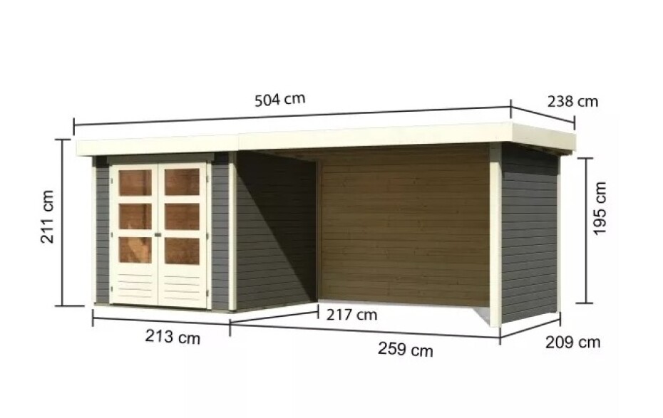 Dřevěný domek KARIBU ASKOLA 2 + přístavek 280 cm včetně zadní a boční stěny (82922) šedý LG3223 - main (1)