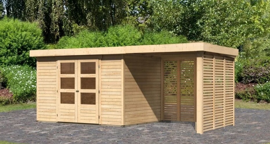 Dřevěný domek KARIBU ASKOLA 4 + přístavek 240 cm včetně zadní a boční stěny (9179) natur LG3264 - main (2)