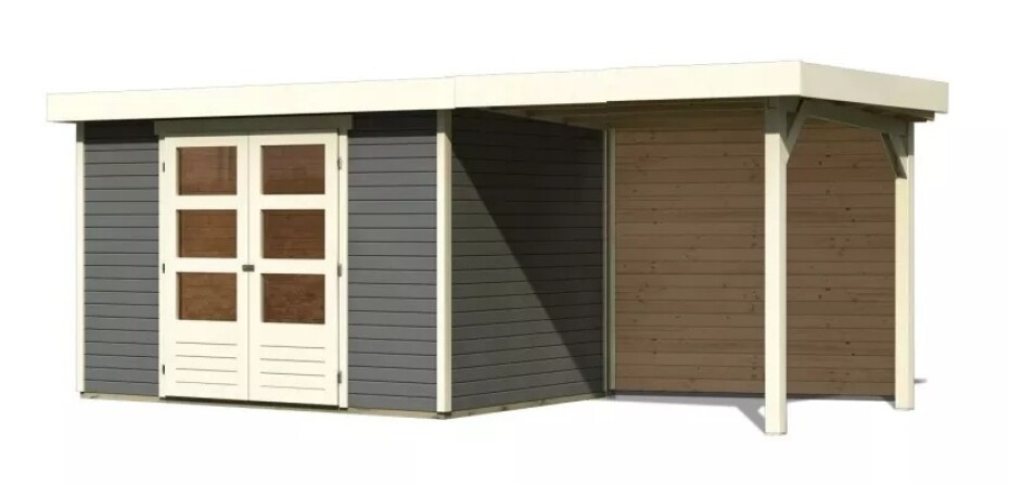 Dřevěný domek KARIBU ASKOLA 4 + přístavek 240 cm včetně zadní stěny (9178) šedý LG3259 - main (0)