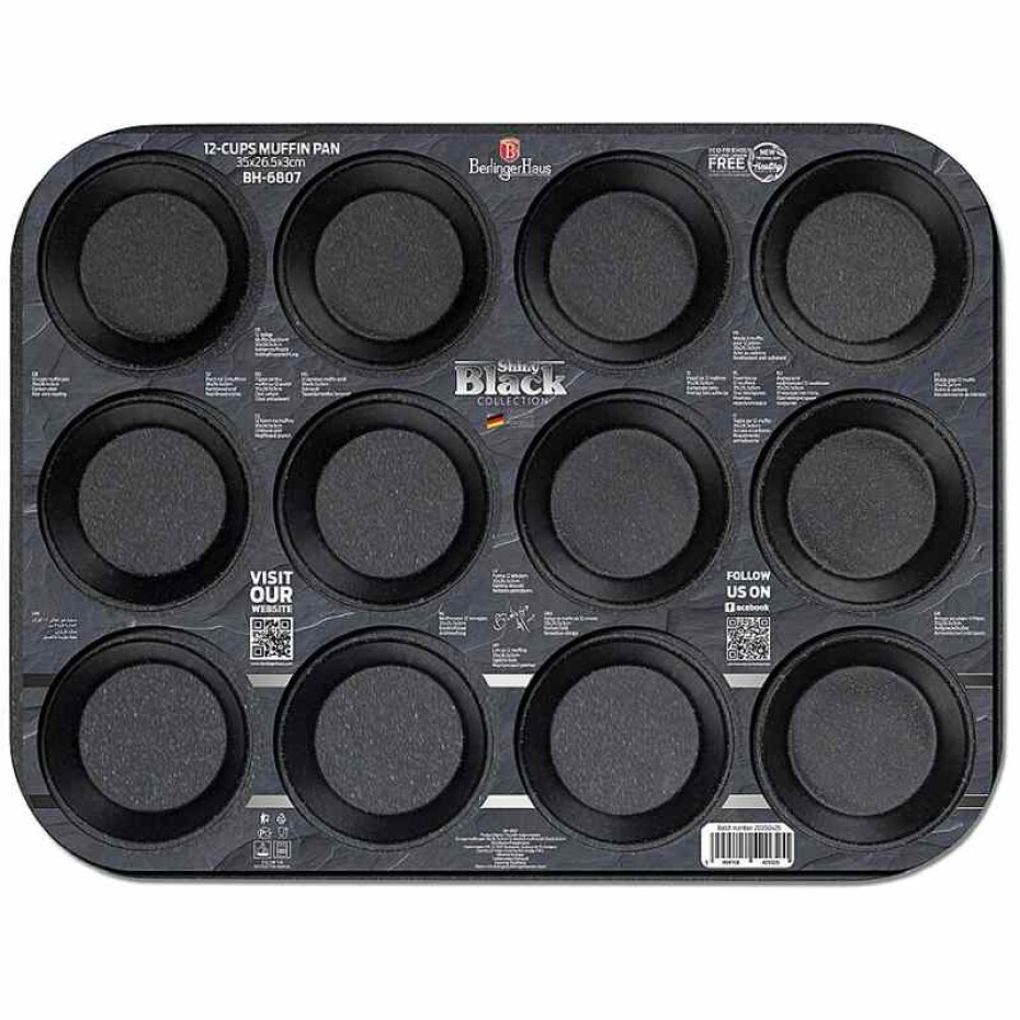 BERLINGERHAUS Forma na muffiny s mramorovým povrchem 12 ks Shiny Black Collection BH-6807 - main (1)