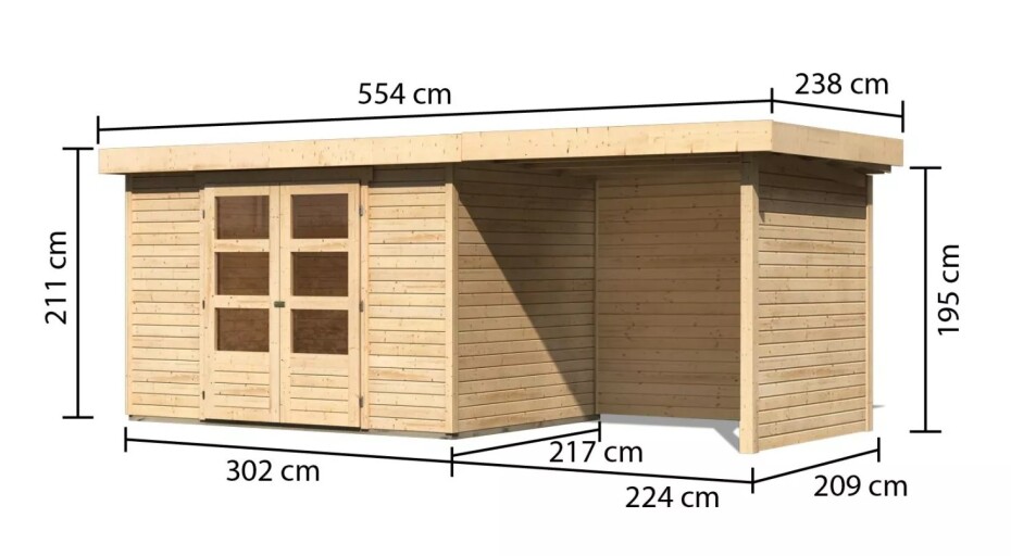 Dřevěný domek KARIBU ASKOLA 4 + přístavek 240 cm včetně zadní a boční stěny (77732) natur LG3261 - main (1)