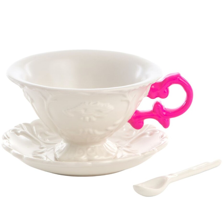 Šálek na čaj I-WARES, s podšálkem a lžičkou, fuchsiová, Seletti - main (0)
