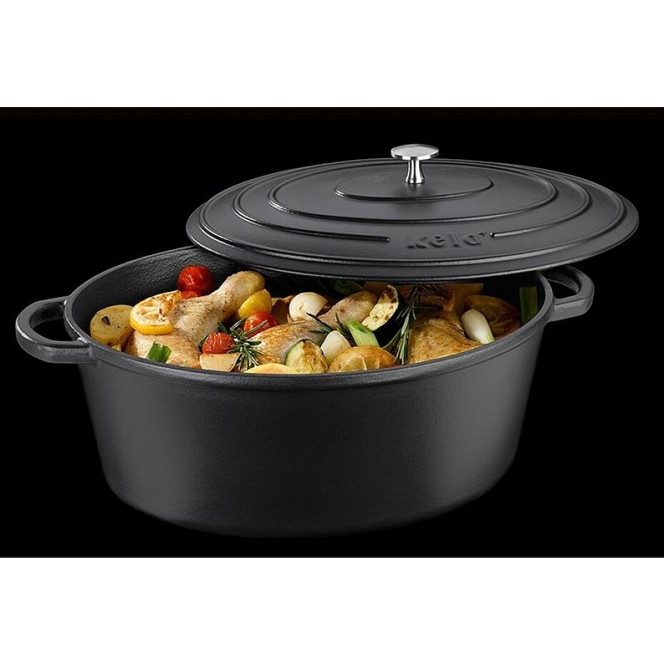 KELA Pekáč litinový s poklicí CALIDO 36x29 cm černá KL-12474 - main (3)