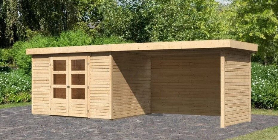 Dřevěný domek KARIBU ASKOLA 5 + přístavek 280 cm včetně zadní a boční stěny (77737) natur LG3282 - main (2)