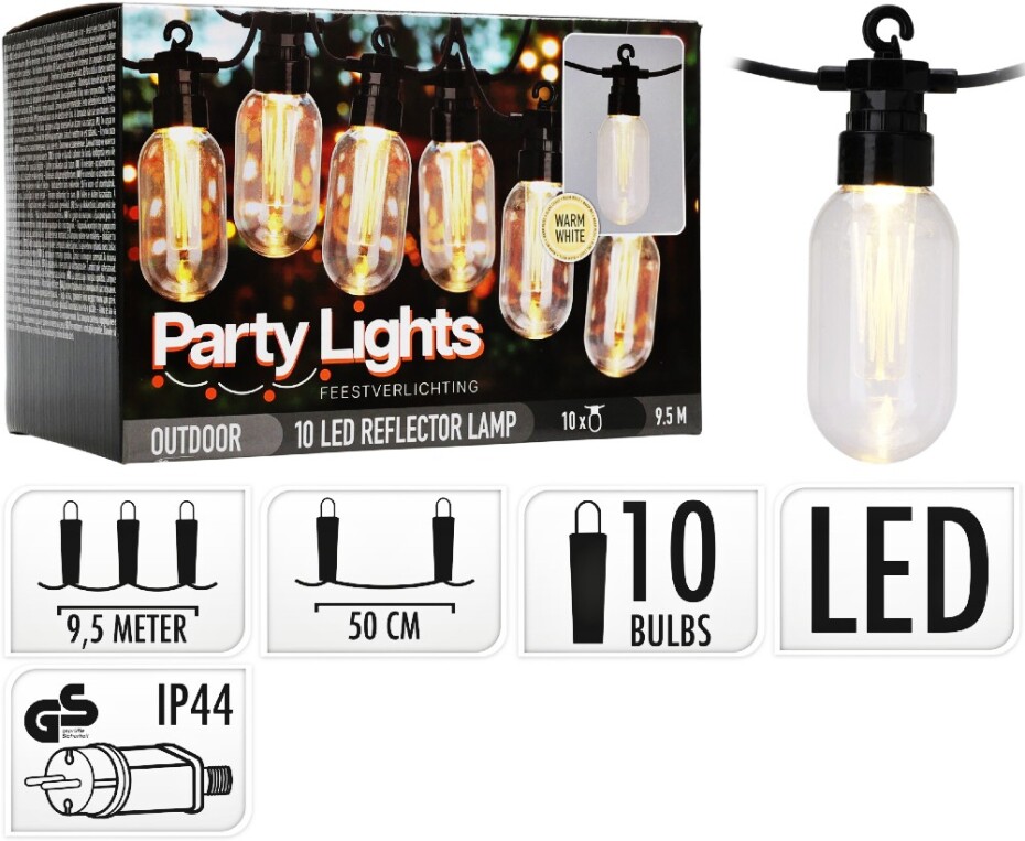 PROGARDEN Světelný řetěz žárovky  LED PARTY 10 ks 9,5m KO-AF5300220 - main (0)