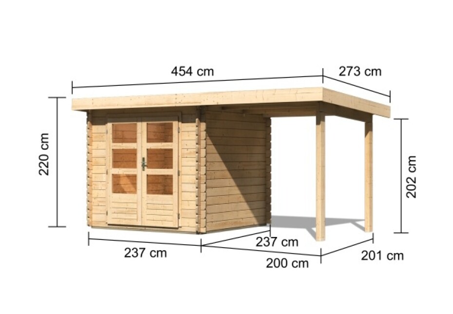 Dřevěný domek KARIBU BASTRUP 2 + přístavek 200 cm (73290) natur LG2806 - main (1)
