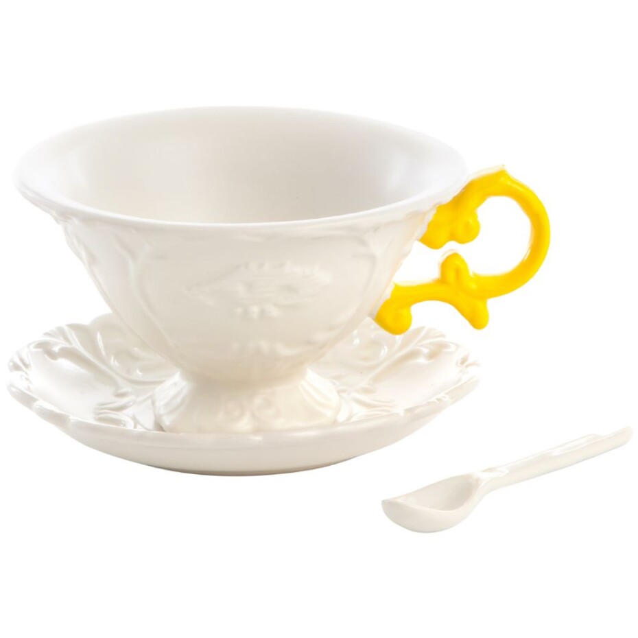 Šálek na čaj I-WARES, s podšálkem a lžičkou, žlutá, Seletti - main (0)