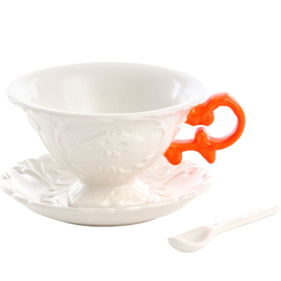 Šálek na čaj I-WARES, s podšálkem a lžičkou, oranžová, Seletti - main (0)