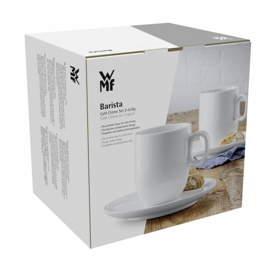 Šálek na kávu BARISTA, sada 2 ks, na café creme, s podšálkem, bílá, WMF - main (7)