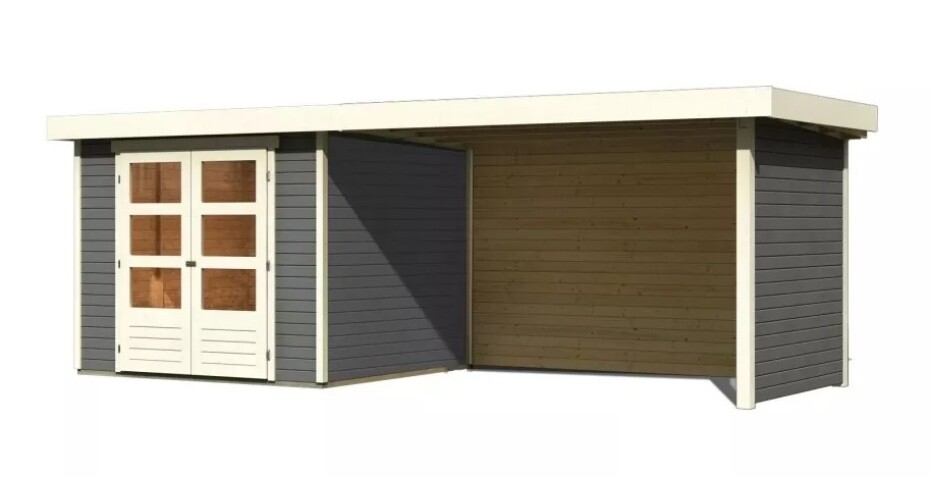 Dřevěný domek KARIBU ASKOLA 3,5 + přístavek 280 cm včetně zadní a boční stěny (9151) šedý LG3253 - main (0)