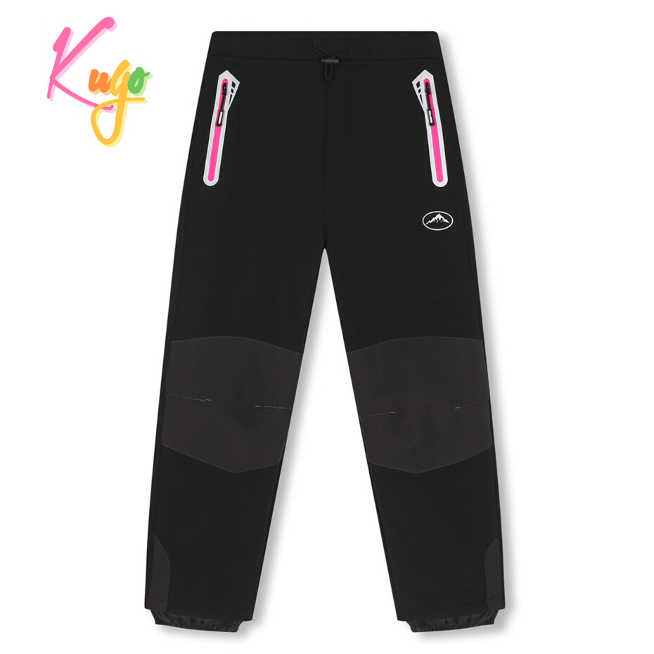 Dívčí softshellové kalhoty, zateplené - KUGO H5517, černá/růžové zipy Barva: Černá, Velikost: 164 - main (0)