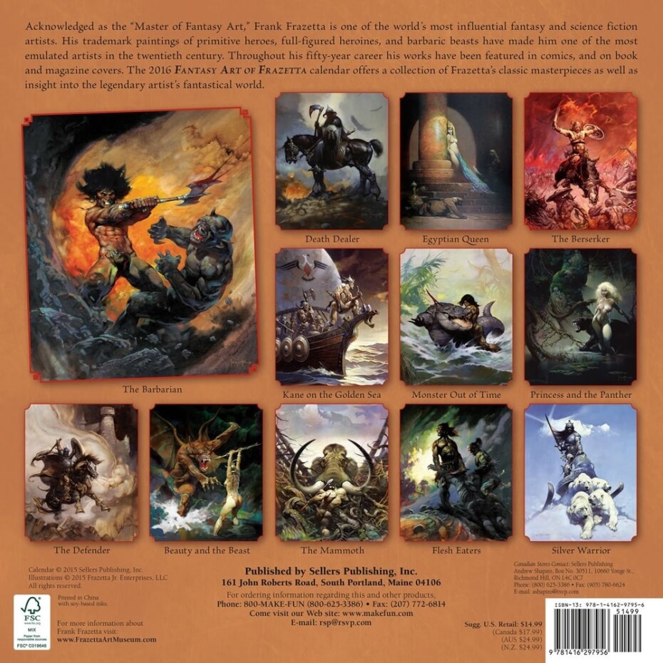 FANTASY ART OF FRANK FRAZETTA - 2016 CALENDAR ***sleva 50%!*** - main (1)