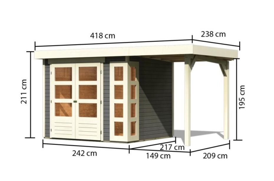 Dřevěný domek KARIBU KERKO 3 + přístavek 150 cm (23515) šedý LG2951 - main (1)