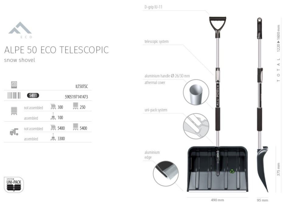 Prosperplast Hrablo Prosperplast ALPE 50 ECO telescopic matně černé 611409 - main (1)
