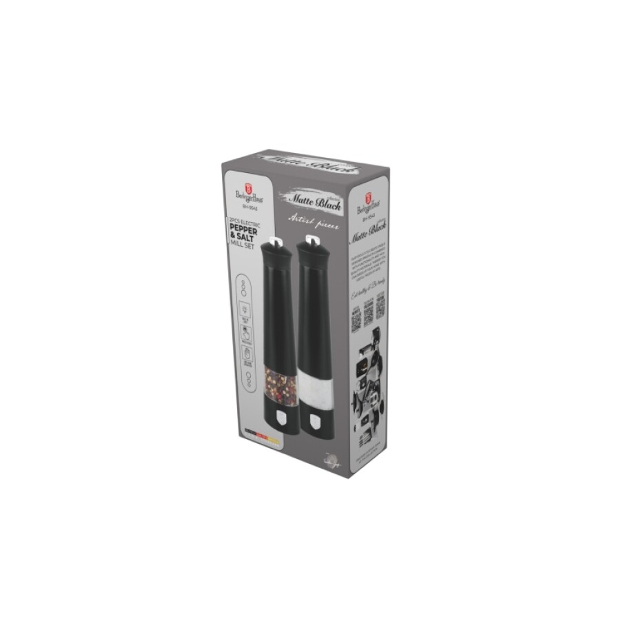 BERLINGERHAUS Mlýnek na pepř a sůl elektrický sada 2 ks Matte Black Collection BH-9543 - main (2)