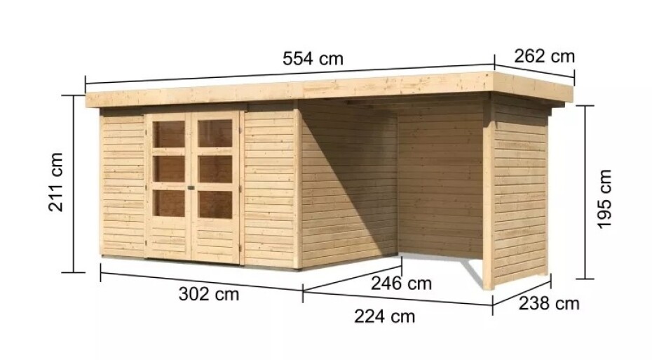 Dřevěný domek KARIBU ASKOLA 5 + přístavek 240 cm včetně zadní a boční stěny (77735) natur LG3277 - main (1)