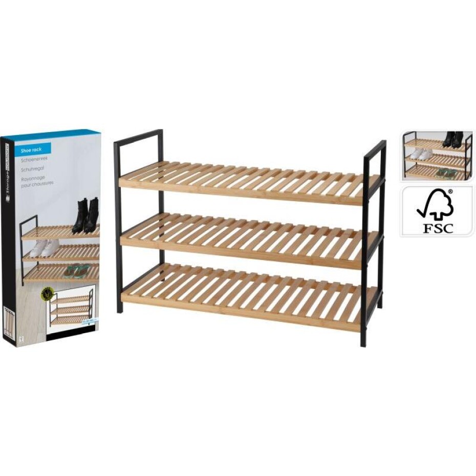 HOMESTYLING Botník bambusový 3 police 70 x 30 x 48 cm KO-784630160 - main (0)