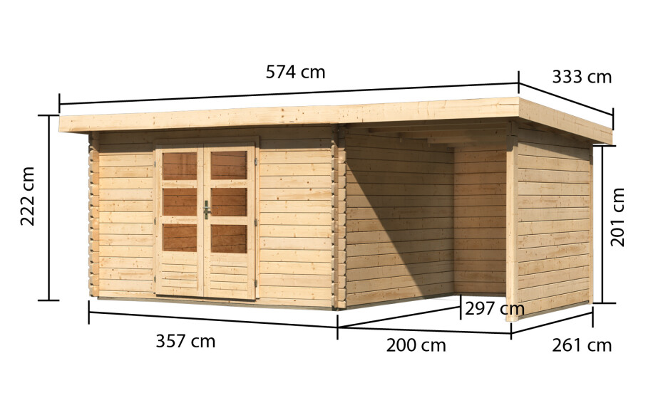 Dřevěný domek KARIBU BASTRUP 7 + přístavek 200 cm včetně zadní a boční stěny (78674) natur LG3023 - main (1)