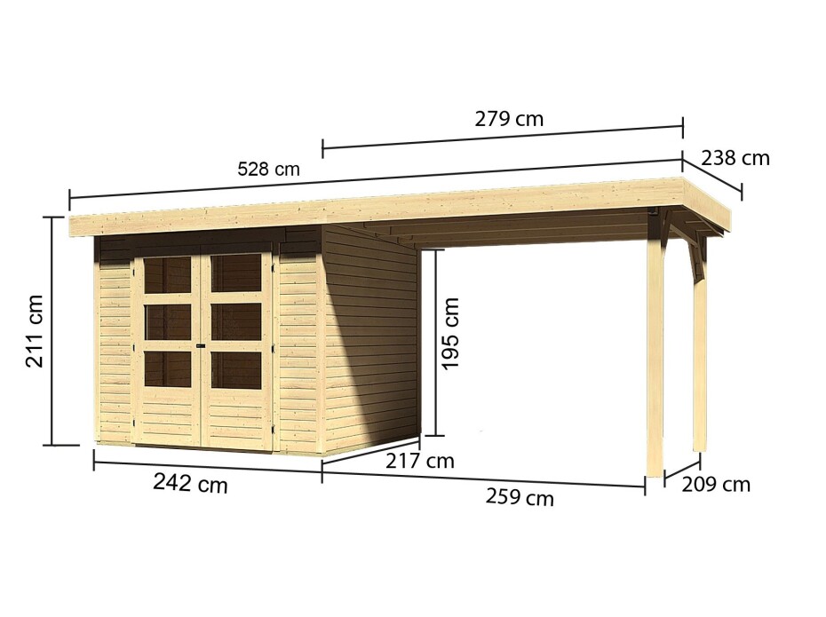Dřevěný domek KARIBU ASKOLA 3 + přístavek 280 cm (77726) natur LG1768 - main (1)