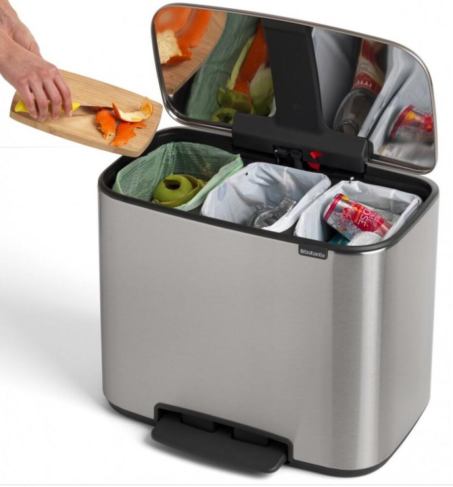 Pedálový odpadkový koš BO 3 x 11 l, matná ocelová, Brabantia - main (4)