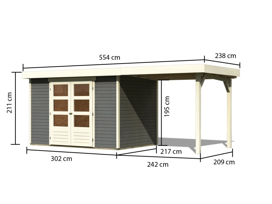 Dřevěný domek KARIBU ASKOLA 4 + přístavek 240 cm (92070) šedý LG1719 - main (1)