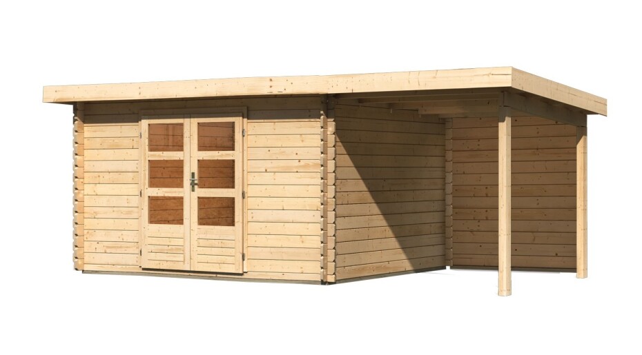 Dřevěný domek KARIBU BASTRUP 7 + přístavek 200 cm včetně zadní stěny (9313) natur LG3022 - main (0)
