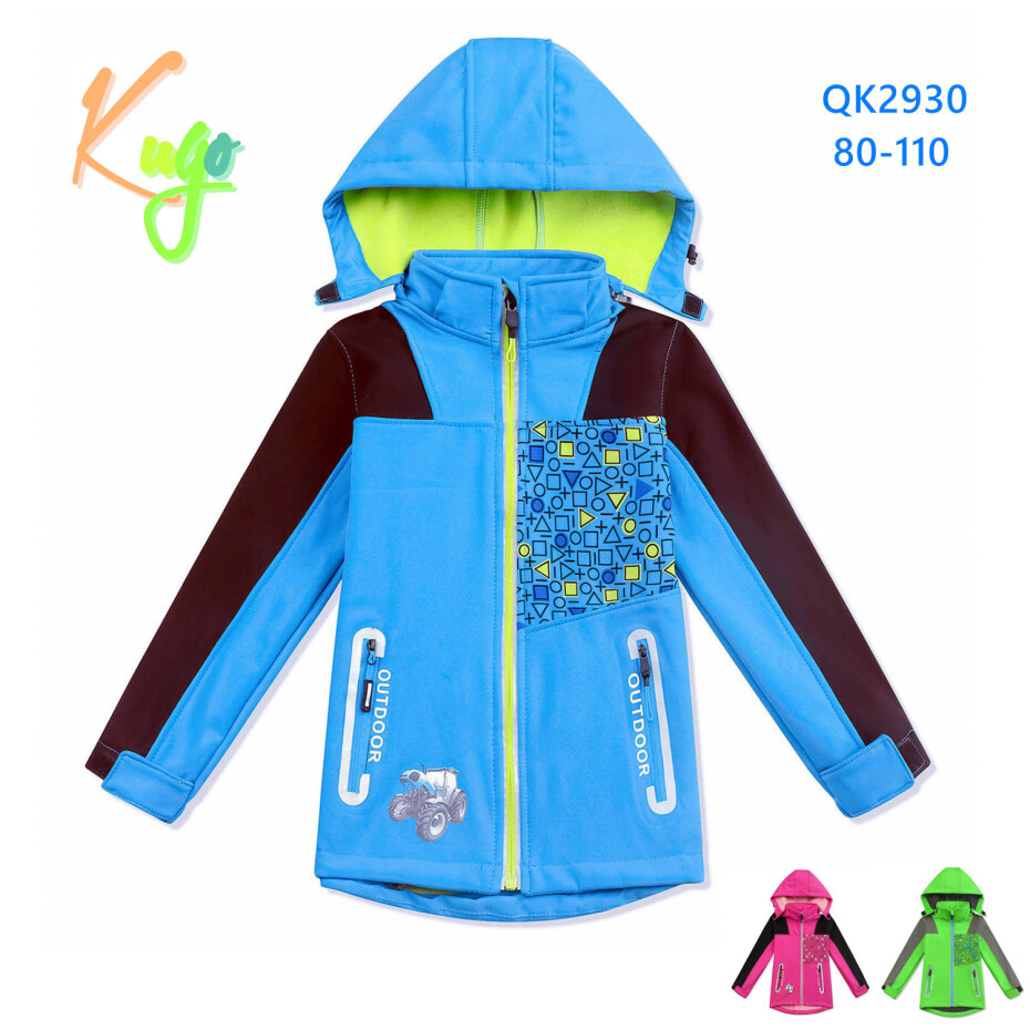 Chlapecká softshellová bunda, zateplená - KUGO QK2930, tyrkysová Barva: Tyrkysová, Velikost: 80 - main (1)