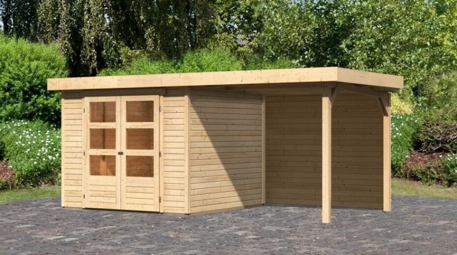 Dřevěný domek KARIBU ASKOLA 3,5 + přístavek 240 cm včetně zadní stěny (9176) natur LG3243 - main (2)