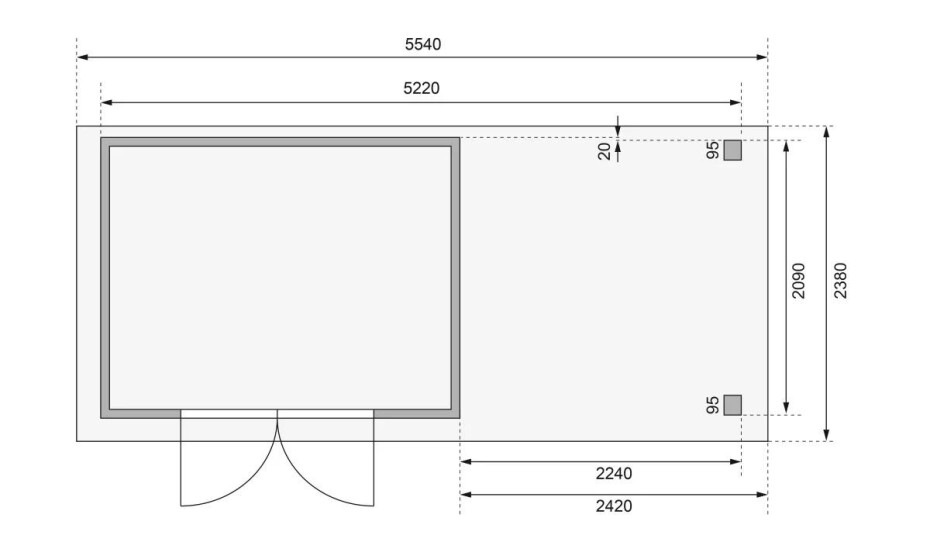 Dřevěný domek KARIBU ASKOLA 4 + přístavek 240 cm včetně zadní a boční stěny (92072) šedý LG3262 - main (3)