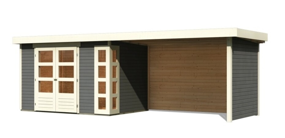Dřevěný domek KARIBU KERKO 4 + přístavek 280 cm včetně zadní a boční stěny (82947) šedý LG2980 - main (0)